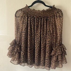 Cece animal print blouse sheer nude mesh size S float